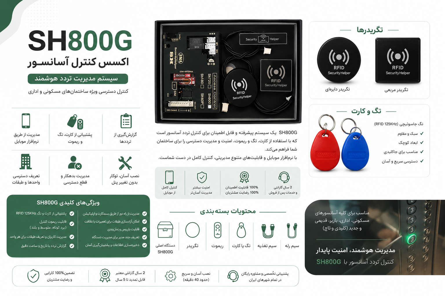 اکسس کنترل سیمکارتی آسانسور SH800G | محدود کننده طبقات و مدیریت تردد آسانسور با کارت و تگ - تصویر 11